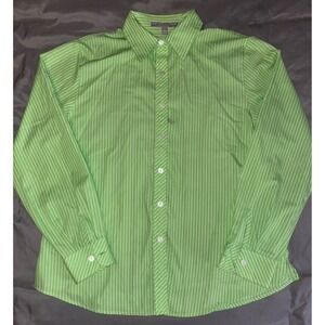Foxcroft Spring Green Stripe Shaped Fit Wrinkle Free Button Up Blouse, 6 Petite